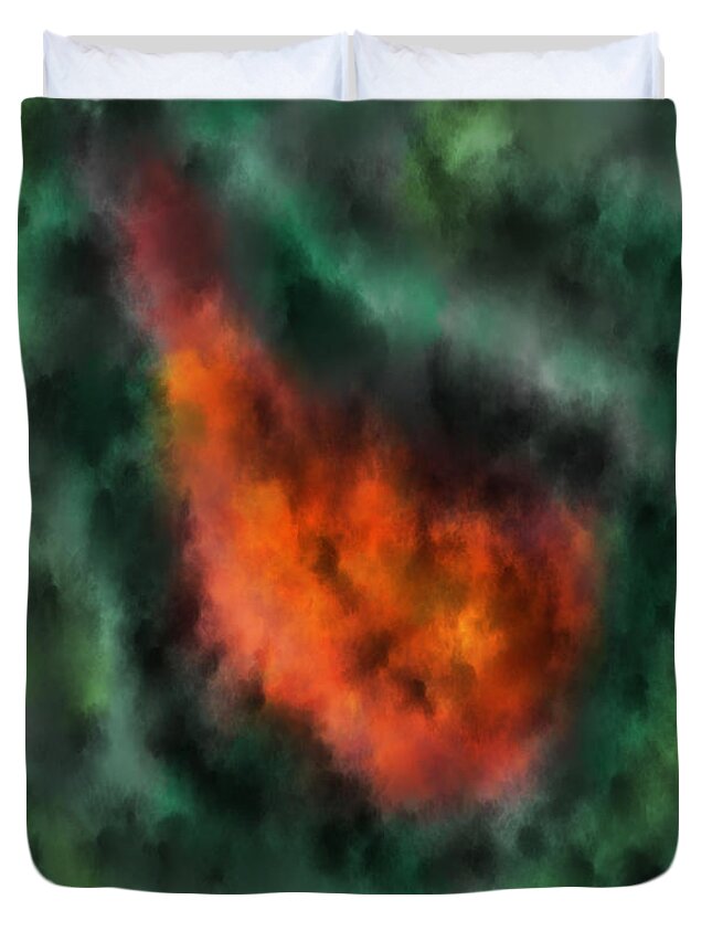 Forest Duvet Cover featuring the digital art Forest under fire by Piotr Dulski