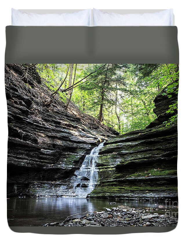 Photography Duvet Cover featuring the photograph Forest Waterfall by MGL Meiklejohn Graphics Licensing