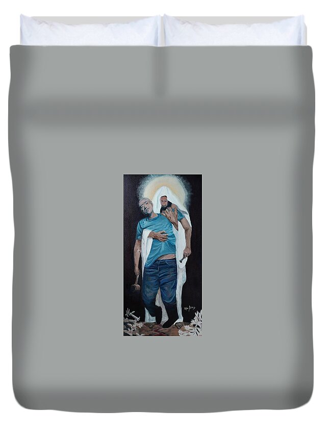 Jesus Duvet Cover featuring the painting Forgiven by Mike Jenkins