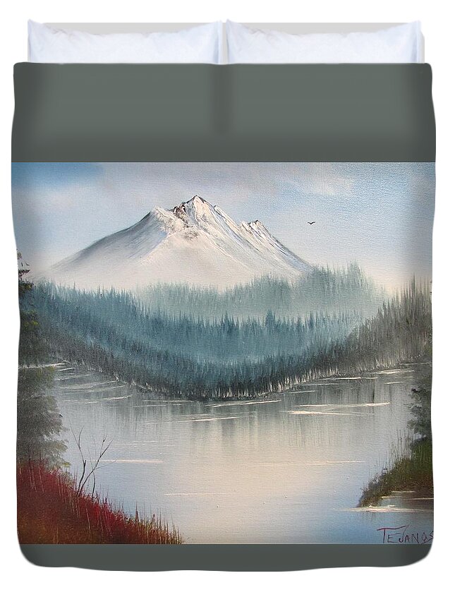 River Duvet Cover featuring the painting Fork in the River by Thomas Janos