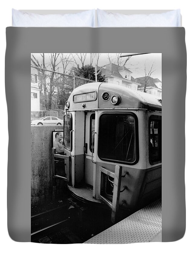 Train Duvet Cover featuring the photograph Forrest Hills Stop by Joseph Caban