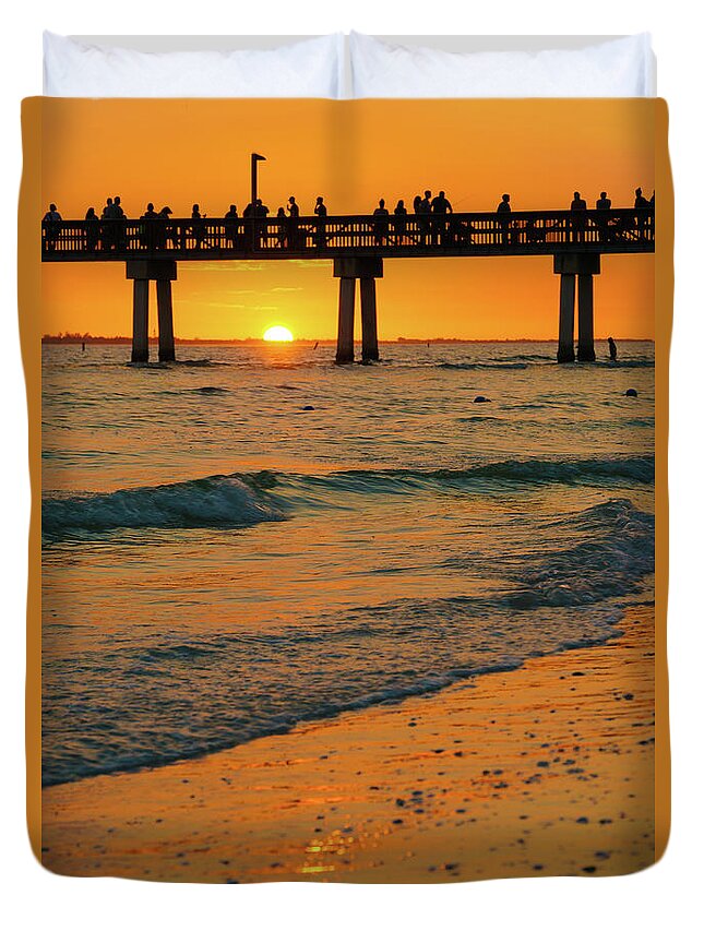 Florida Duvet Cover featuring the photograph Fort Myers Beach Sunset by Mark Rogers