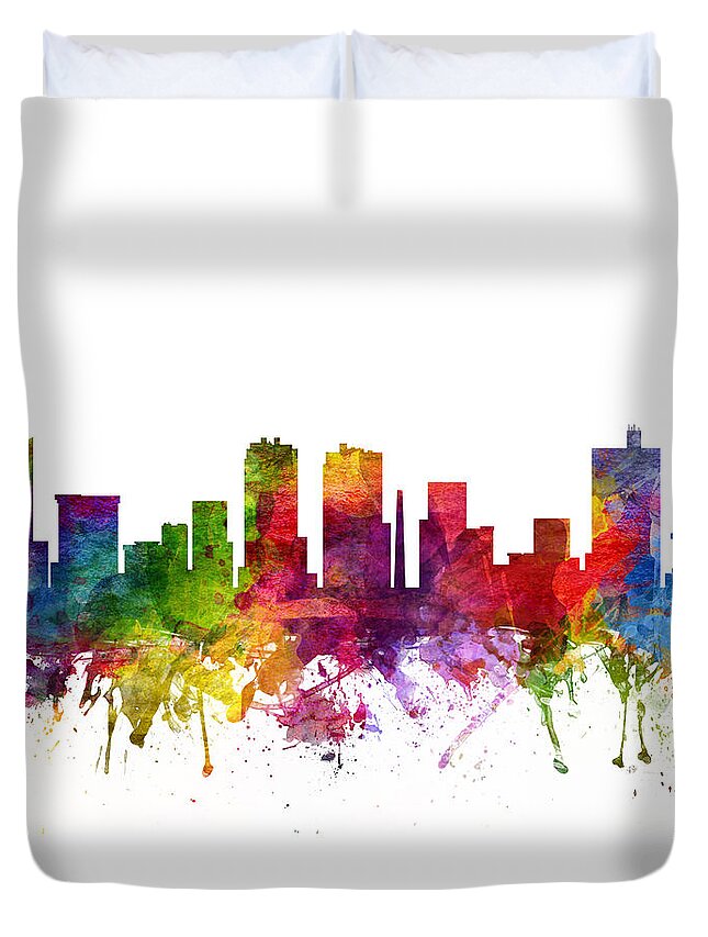 Fort Worth Duvet Cover featuring the drawing Fort Worth Cityscape 06 by Aged Pixel