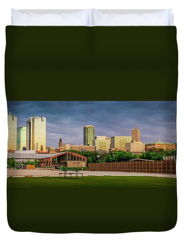 Cityscape;dfw;drive-in;fortworth;hdr;lights Night;metroplex;night-lites;nightlights;north Texas;reflections;soft Light;texas;west;wild West Duvet Cover featuring the photograph Fortworth Texas Cityscape by Brad Thornton