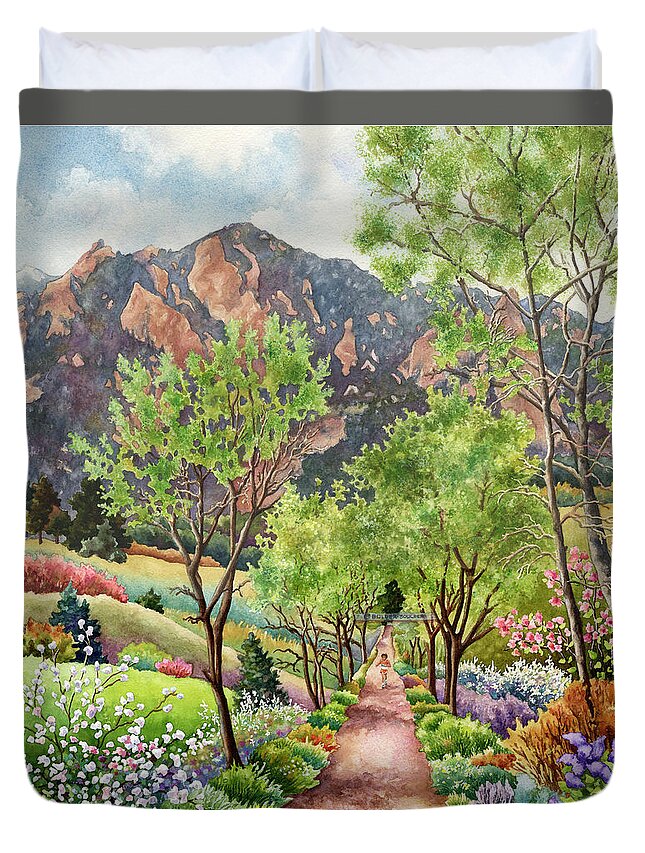 Bolder Boulder Poster Duvet Cover featuring the painting Forty Years Running by Anne Gifford