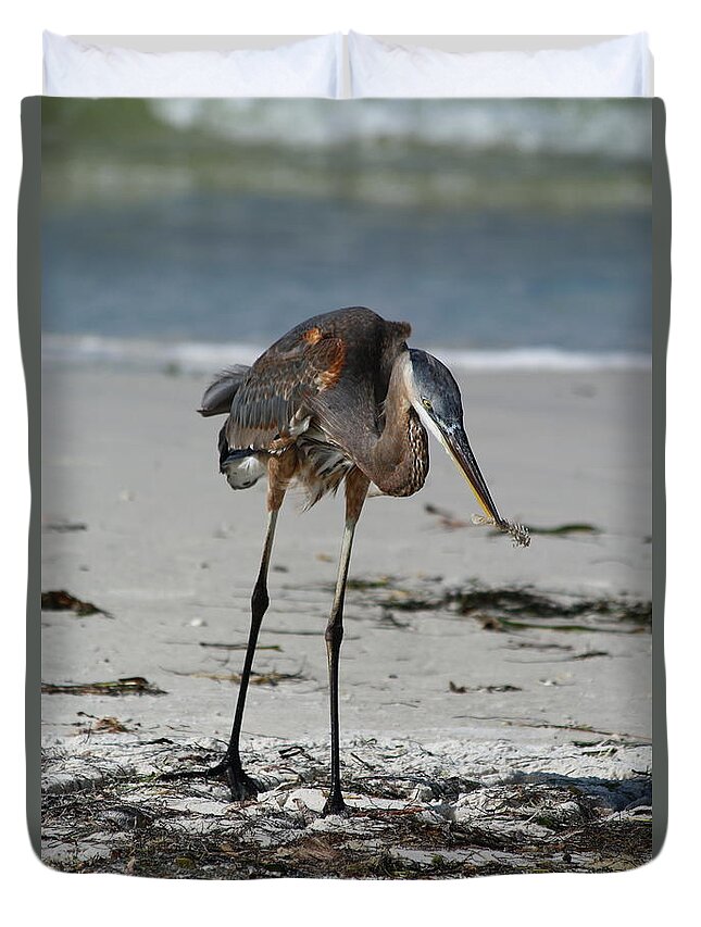  Heron Duvet Cover featuring the photograph Found A Shrimp by Christiane Schulze Art And Photography
