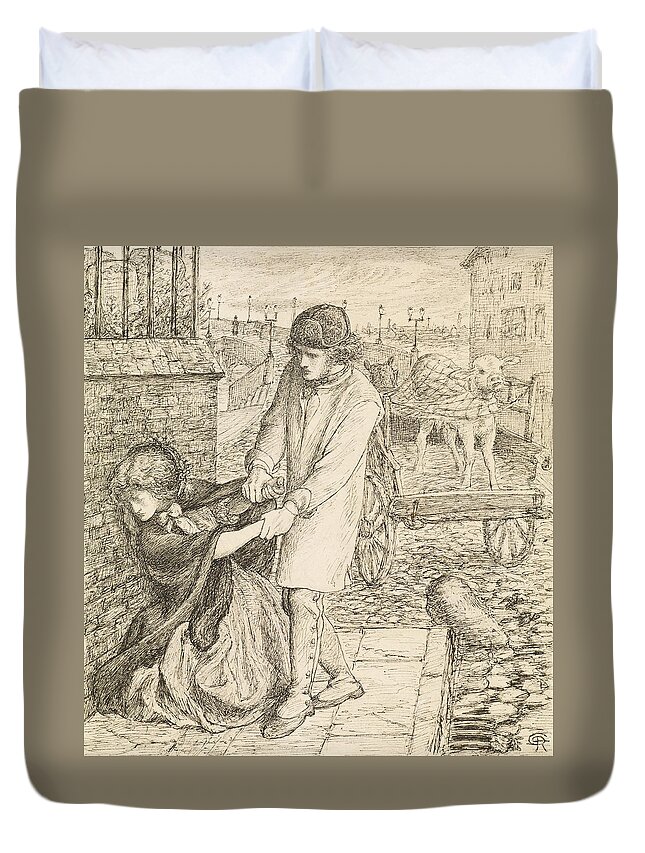 Dante Gabriel Rossetti Duvet Cover featuring the drawing Found - Compositional Study by Dante Gabriel Rossetti