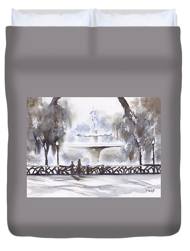 Fountain At Forsyth Park 2 Duvet Cover featuring the painting Fountain At Forsyth Park 2 by Frank Bright