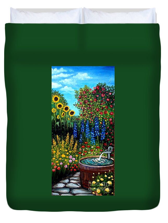 Oil Duvet Cover featuring the painting Fountain of Flowers by Elizabeth Robinette Tyndall