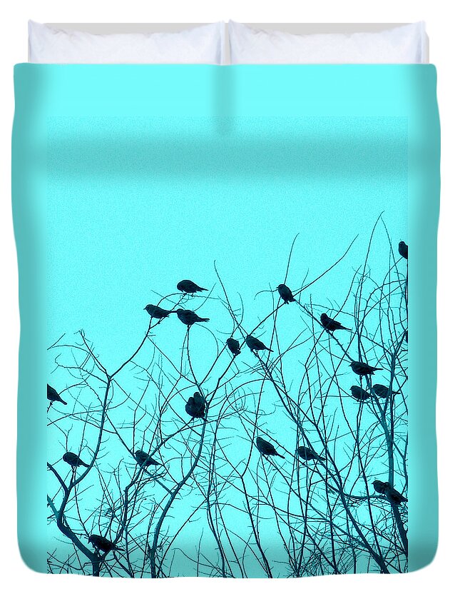 Blue Duvet Cover featuring the photograph Four and Twenty Blackbirds by Karen Wagner