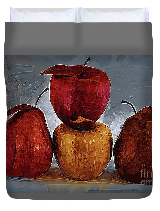 Still-life Duvet Cover featuring the digital art Four Fruits by Kirt Tisdale