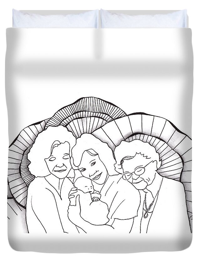 Zentangle Duvet Cover featuring the drawing Four Generations by Jan Steinle