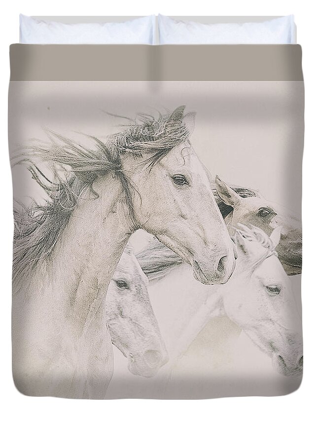 Equine Duvet Cover featuring the photograph Four Horses by Ron McGinnis