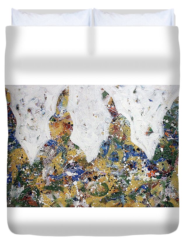 Colorful Indians Duvet Cover featuring the painting Four Little Indians by Lance Headlee