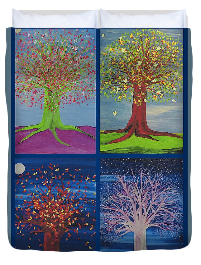 First Star Duvet Cover featuring the painting Four Seasons Trees by jrr by First Star Art