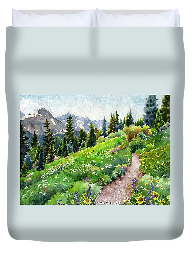 Green Field Painting Duvet Cover featuring the painting Fourth of July by Anne Gifford
