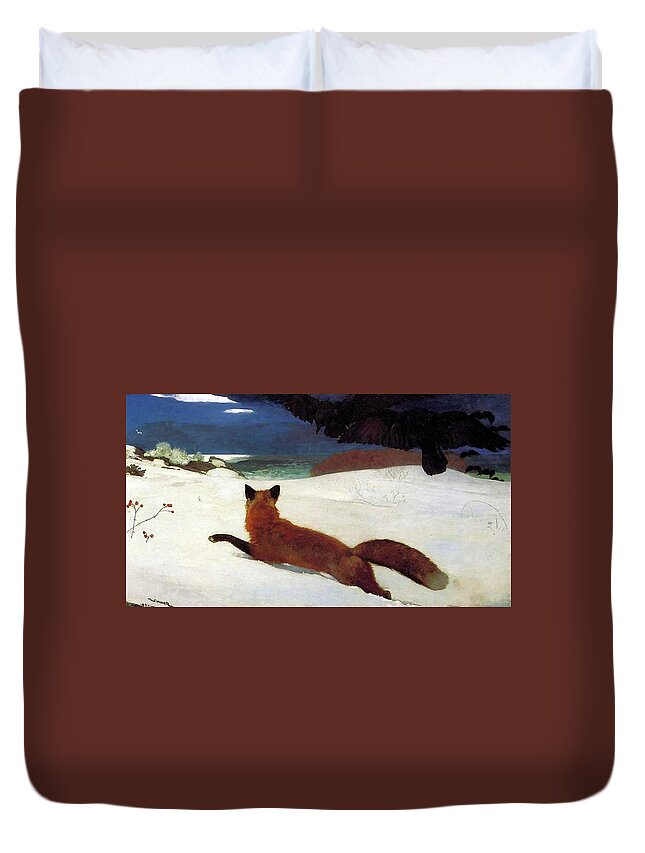 Winslow Homer Duvet Cover featuring the painting Fox Hunt by Winslow Homer