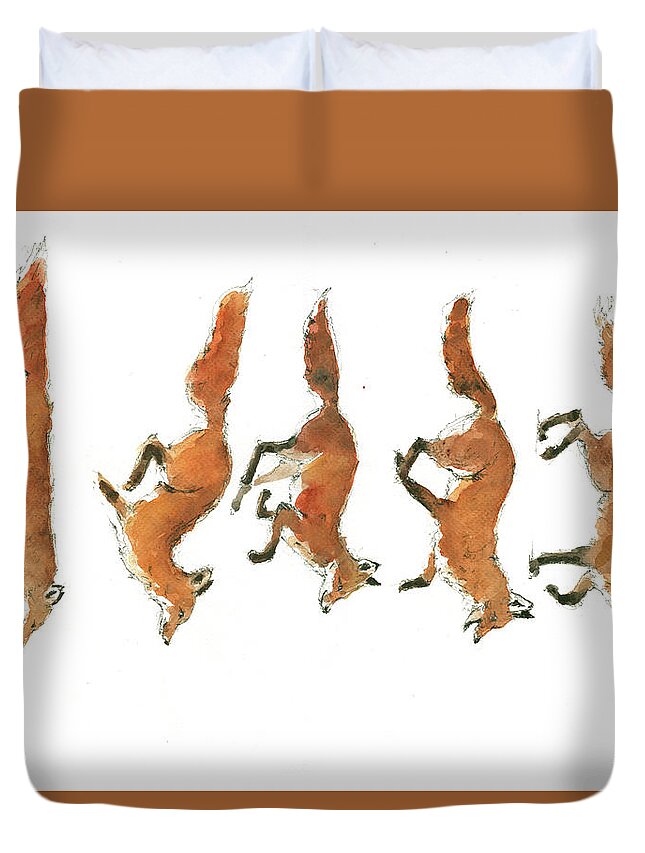 Fox Art Duvet Cover featuring the painting Foxes by Juan Bosco