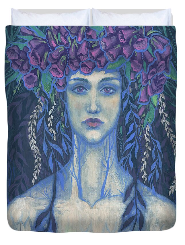 Fantasy Duvet Cover featuring the painting Foxgloves by Julia Khoroshikh