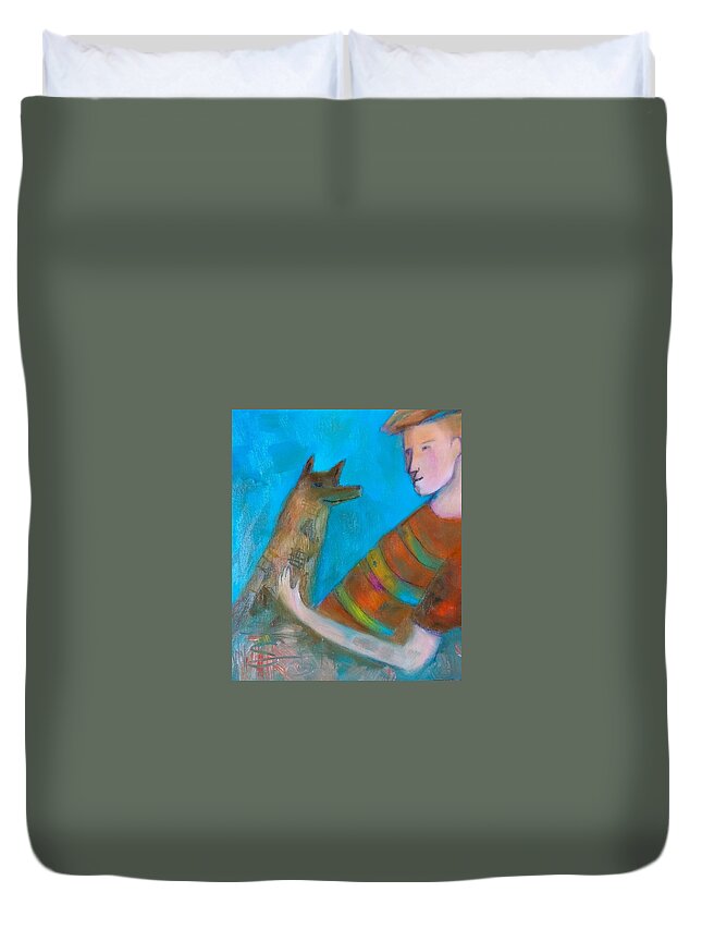Oil Painting Duvet Cover featuring the painting Foxy Boy by Suzy Norris