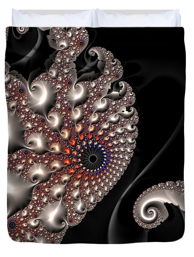 Fractal Duvet Cover featuring the digital art Fractal contact - silver copper black by Matthias Hauser