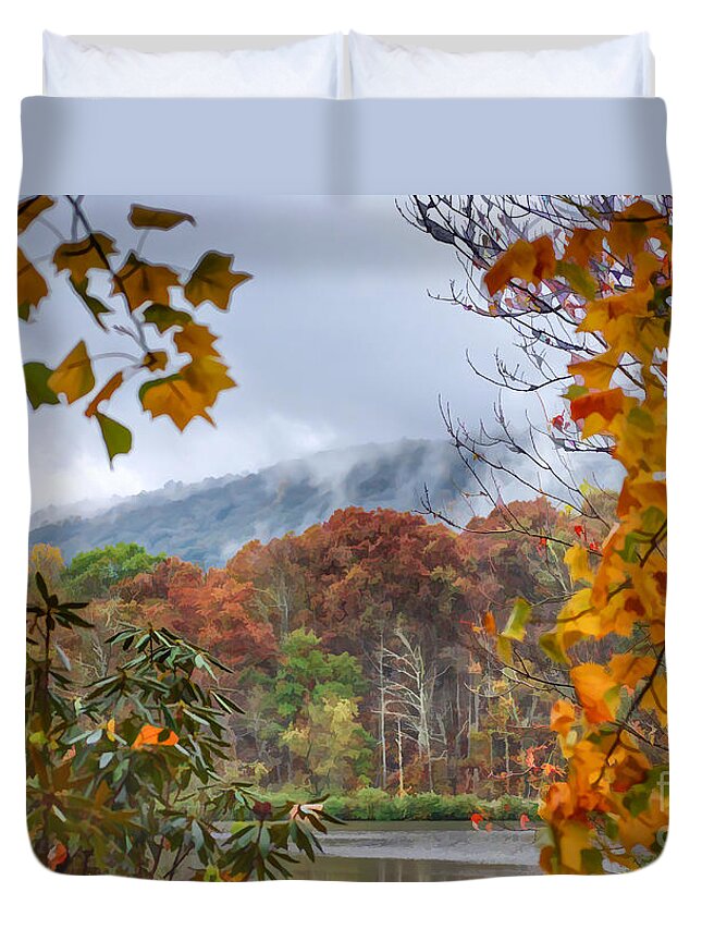 Autumn Duvet Cover featuring the photograph Framed by Fall by Kerri Farley