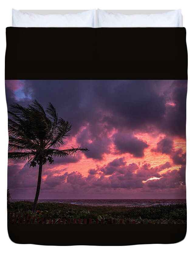 Florida Duvet Cover featuring the photograph Frazzled Palm Sunrise Delray Beach by Lawrence S Richardson Jr