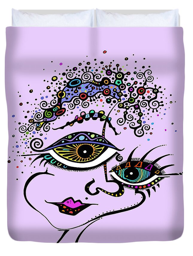 Color Added To Black And White Drawing Of Girl Duvet Cover featuring the digital art Frazzled by Tanielle Childers