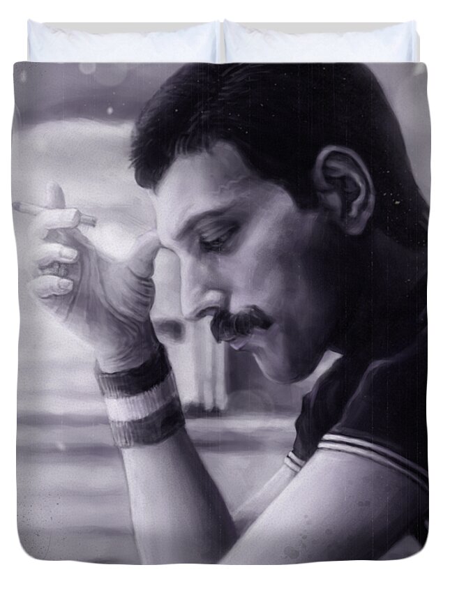 Freddie Mercury Duvet Cover featuring the digital art Freddie Mercury by Andre Koekemoer