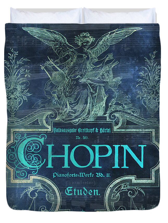Chopin Duvet Cover featuring the digital art Frederick Chopin Blue by Justyna Jaszke JBJart