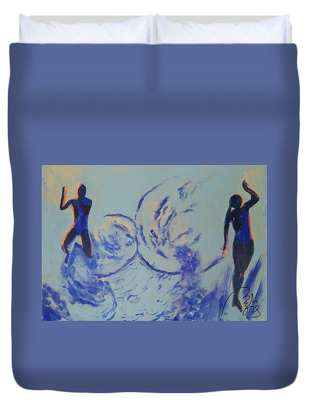 Blue Duvet Cover featuring the painting Free Diving I by Bachmors Artist