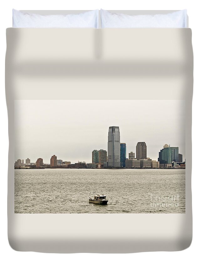 New York From Ferry Duvet Cover featuring the photograph Free from hustle and bustle by Elena Perelman