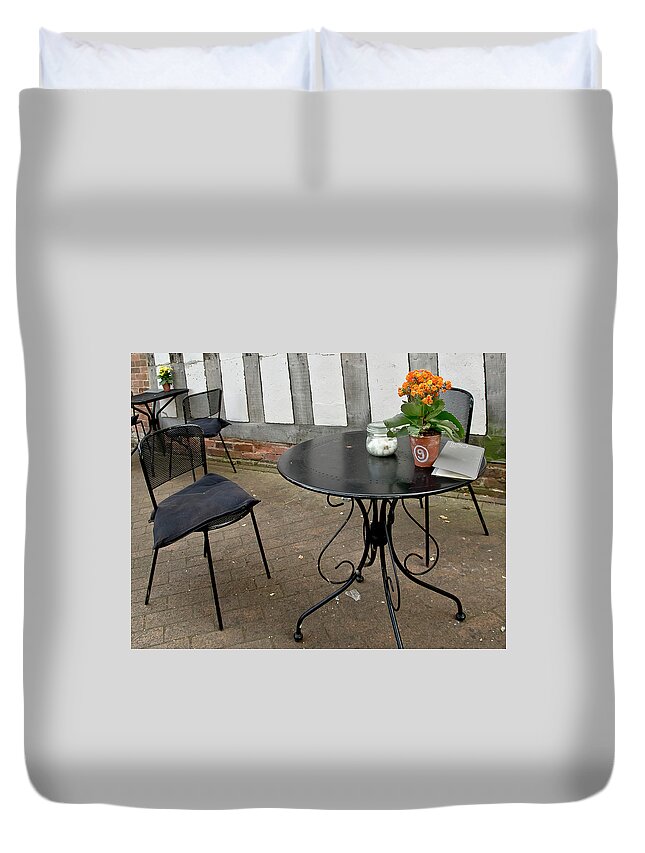 Seats Duvet Cover featuring the photograph Free seats in a street cafe by Elena Perelman