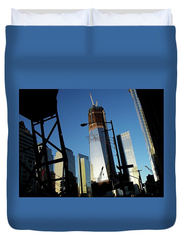 Freedom Tower Duvet Cover featuring the photograph Freedom Tower Under Construction in NYC by Linda Stern