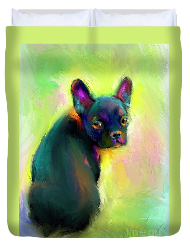French Bulldog Painting Duvet Cover featuring the painting French Bulldog painting 4 by Svetlana Novikova