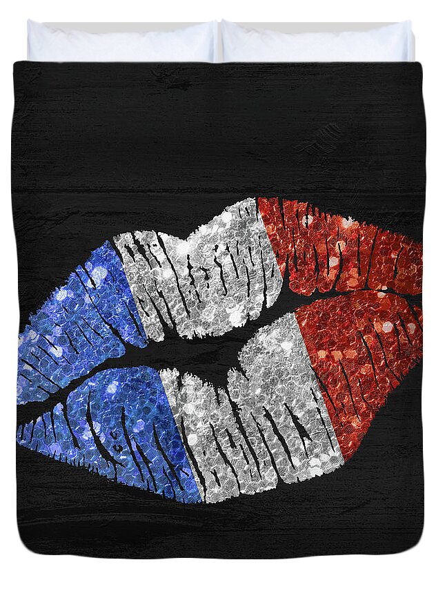 Lips Duvet Cover featuring the painting French Kiss by Mindy Sommers