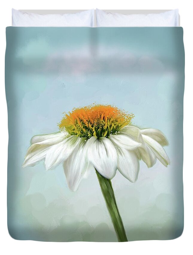 White Cone Flower With Orange Stamin Duvet Cover featuring the photograph Fresh Cone Flower by Mary Timman