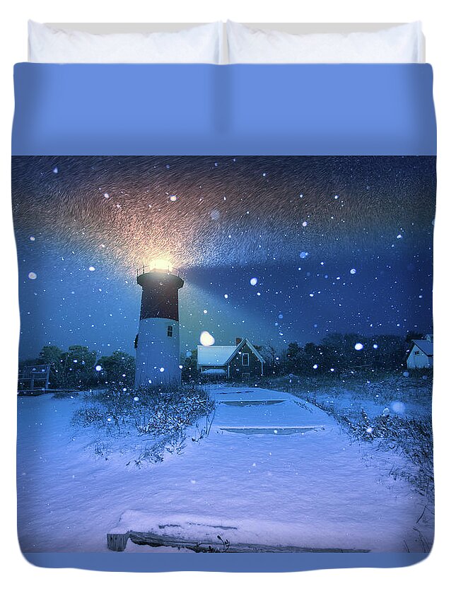 Fresh Duvet Cover featuring the photograph Fresh Snow On Nauset Lighthouse by Darius Aniunas