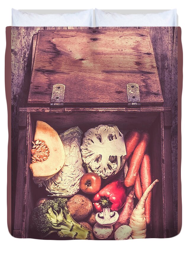Vegetable Duvet Cover featuring the photograph Fresh vegetables in wooden box by Jorgo Photography
