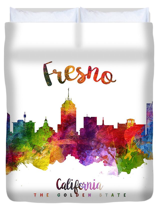 Fresno Duvet Cover featuring the painting Fresno California Skyline 23 by Aged Pixel