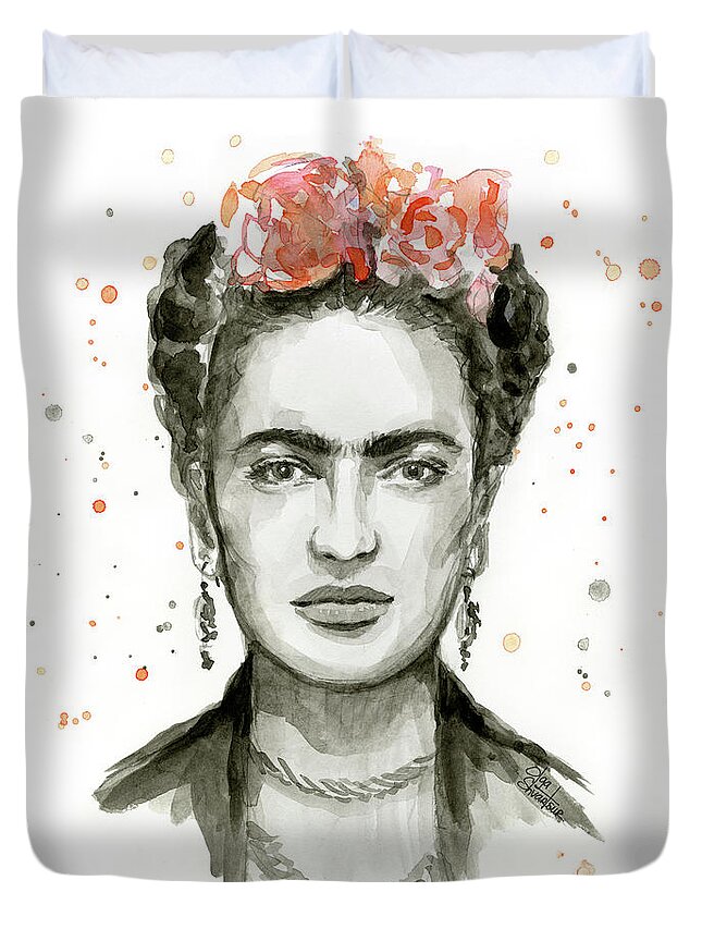 Frida Kahlo Duvet Cover featuring the painting Frida Kahlo Portrait by Olga Shvartsur
