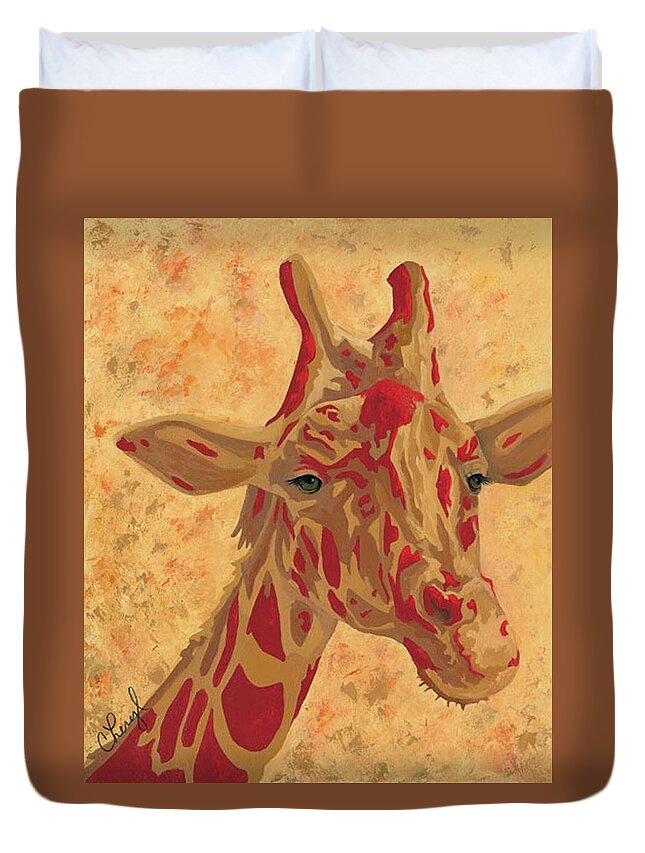 Giraffe Duvet Cover featuring the painting Friendly Giant by Cheryl Bowman