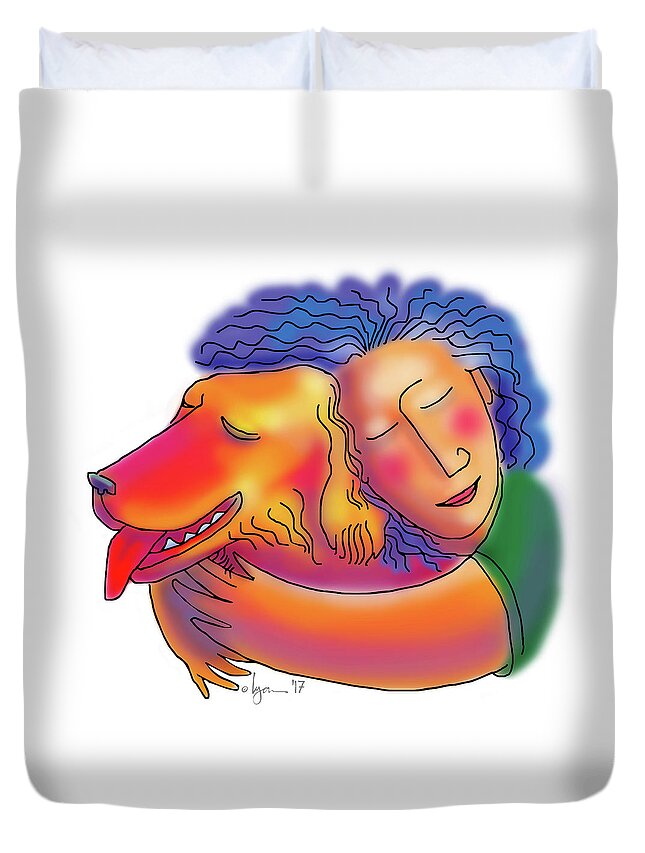 Dogs Duvet Cover featuring the drawing Friends by Angela Treat Lyon