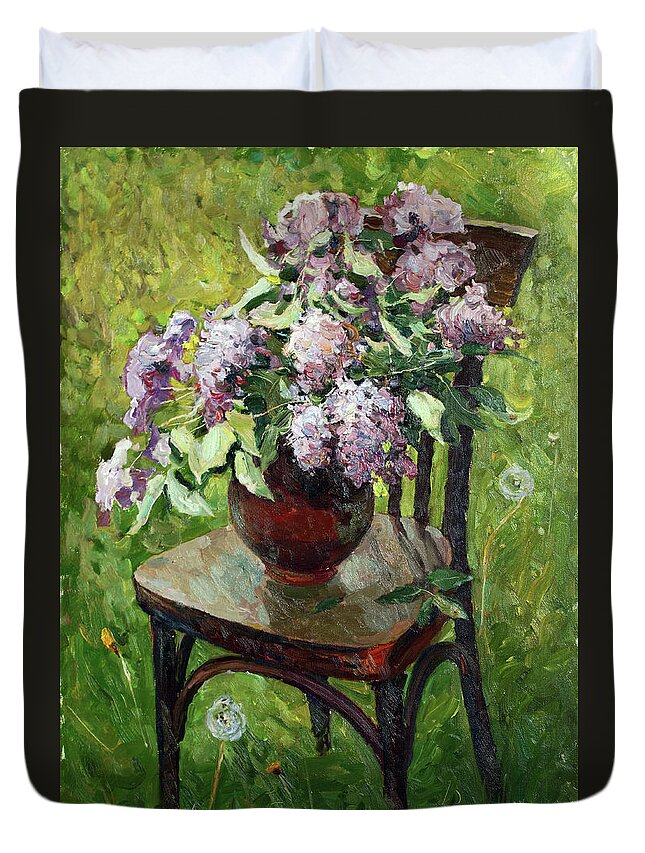 Lilac Duvet Cover featuring the painting Friends by Juliya Zhukova