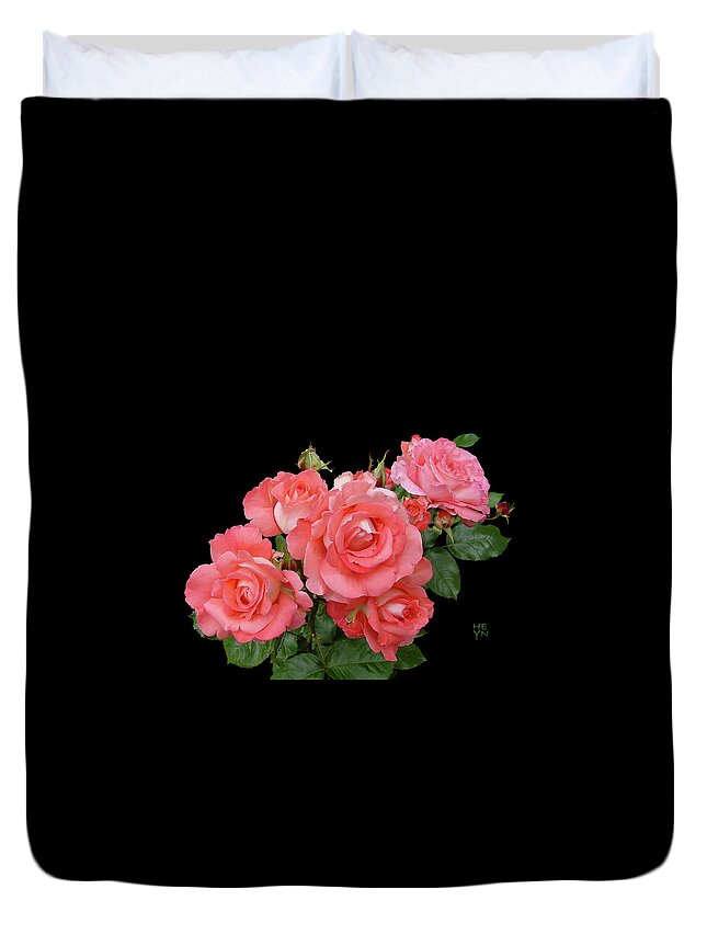 Cutout Duvet Cover featuring the photograph Frilly Peach Rose Bouquet Cutout by Shirley Heyn