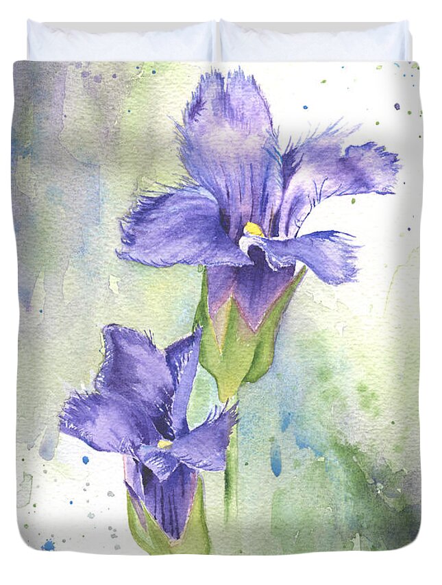 Flower Duvet Cover featuring the painting Fringed Gentian by Marsha Karle