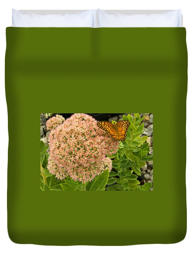 Fritillary Duvet Cover featuring the photograph Fritillary on Flower by Douglas Barnett