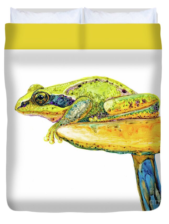 Frog Duvet Cover featuring the painting Frog Sitting on a Toad-Stool by Jan Killian