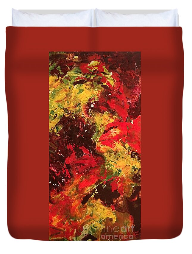 Abstract Duvet Cover featuring the painting Frogs by Claire Gagnon