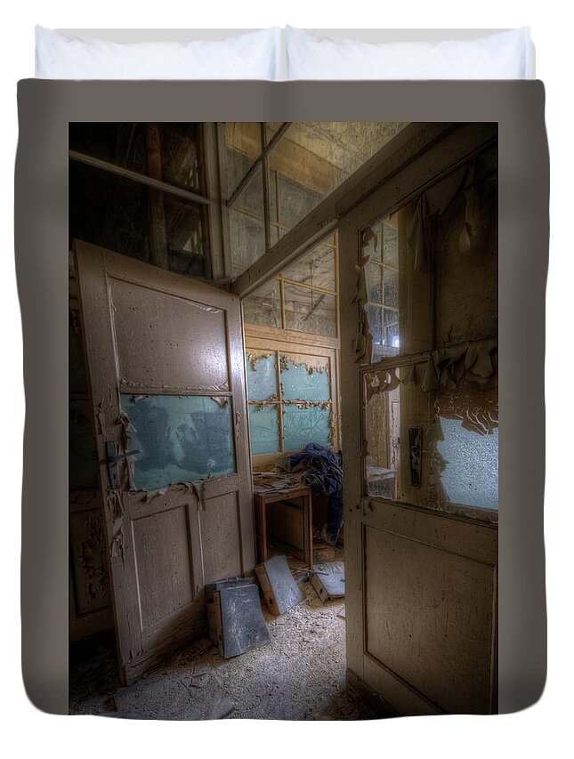 Urbex Duvet Cover featuring the digital art From darkness by Nathan Wright